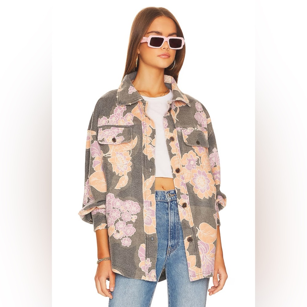 Free People Printed Ruby Jacket in Charcoal Combo